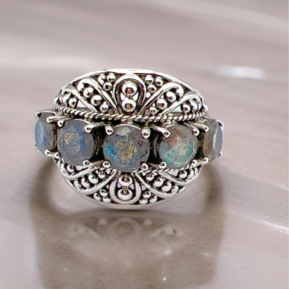 🌟NICKY BUTLER 925 Sterling Silver Labradorite Caviar Bead Dome Ring Size 6 NEW - Picture 3 of 12